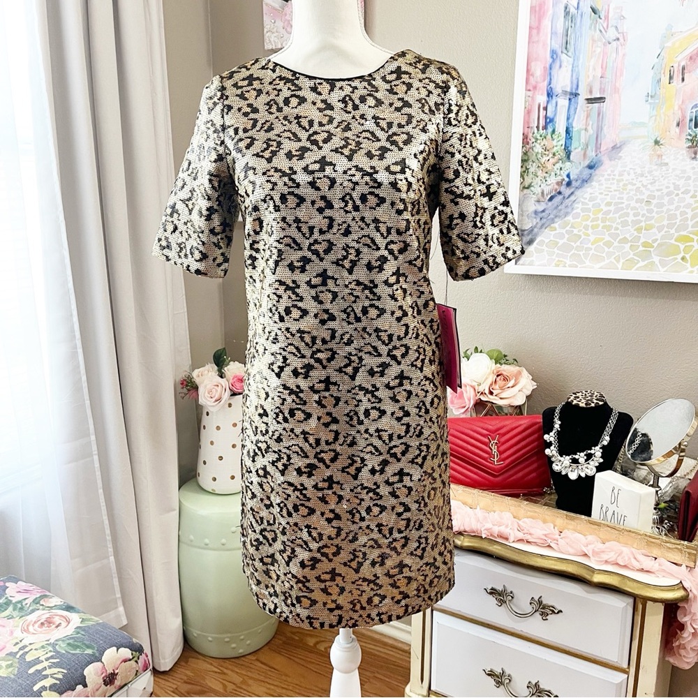 NWT Betsey Johnson Leopard print sequin shit dress size 4